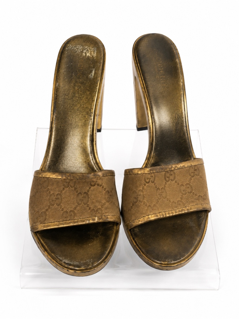 Vintage Gucci GG Gold Canvas Mule Sandals Size 8B - Picture 2 of 6
